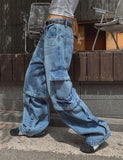 Cutout Zipper Cargo Two-Way Denim Pants