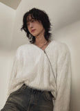 Unbalanced angora zipper knit