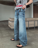 Left-washed flare denim pants