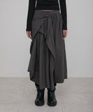 Asymmetrical Draped Layered Long Skirt