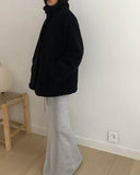 Harking High Neck Button Fleece Fur Loose Fit Jumper