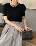 Terial Pearl Neck Volume Knit