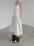 Seersucker smocked midi skirt
