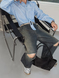 Cross Damage Banding Denim Pants