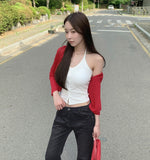 Halterneck Button With Cup Crop Rib Sleeveless