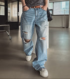 Piece Damaged Wide Denim Pants
