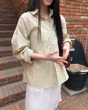 [MADE] Kael Color Matching Stripe Loose Fit Long Sleeve Shirt