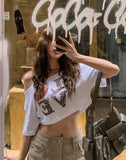 Love Leopard Crop Off Shoulder Short Sleeve
