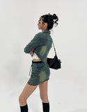 Beto Washing Cut Denim Set Skirt
