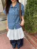 [BAONHAUS] Krunen Linen Check Short Sleeve Shirt Blouse