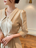 Rebbe Jacquard Collar Pleated One Piece (Belt set)