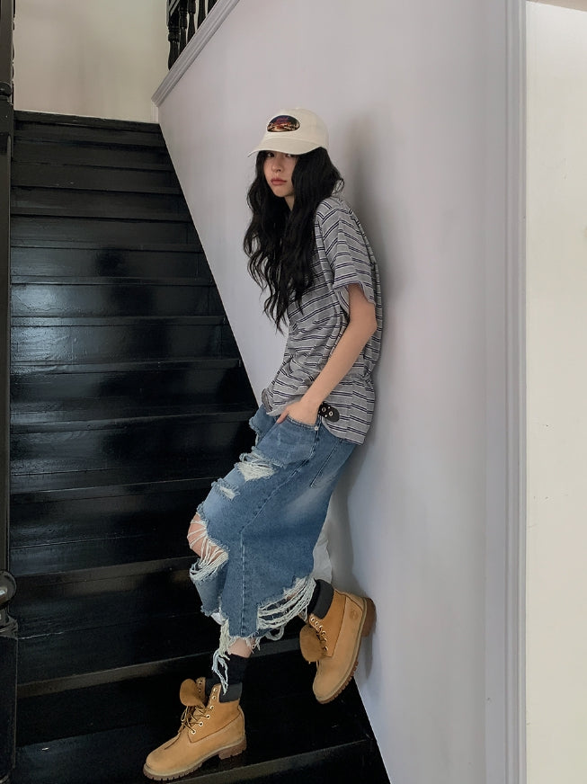 【U LAN】Chif Vintage Damage Bermuda Denim Pants U LAN (ユーラン) - チーフビンテージダメージバミューダデニム