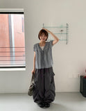 Temuk Check Frill Short Sleeve Blouse
