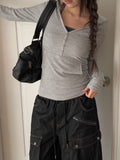 Naron Halter Sleeveless Button V Hood T-Shirt Set