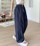 Non-Fade Raw Balloon Wide Jogger Banding Summer Pants