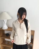 Miden color matching half button pocket collar knit