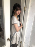 Juon Shirred Button Loose Fit Henley Neck Short Sleeve T-shirt
