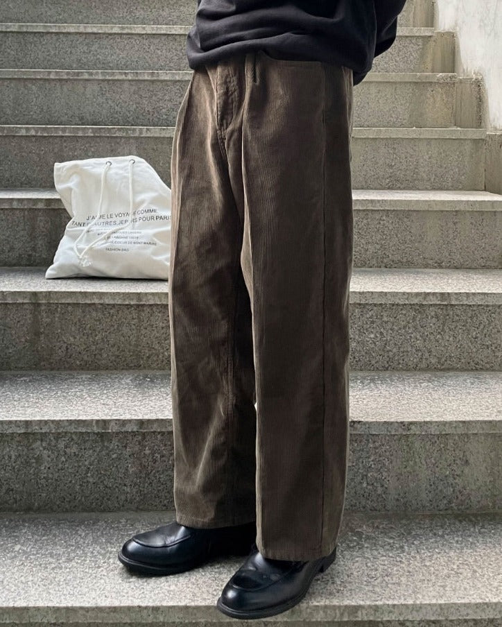 【COSYHARU】Khaki Brown Corduroy Semi-Wide Pants COSYHARU (コシハル) - カーキブラウンコーデュロイセミワイド