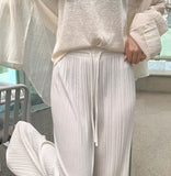 Tight Pleats Slim Semi-Wide Straight Banding Pants