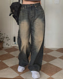 look side folding washing denim pants