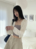 Killan Punched Button Knit Crop Long Sleeve Hood Cardigan
