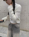 Reaper angora crop knit cardigan