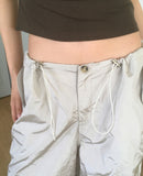 QYA Glossy Shirring Parachute Cut Wide Pants