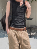 [PLAN MADE/MADE] Acid Henley Neck Washing Sleeveless