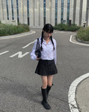 Alu Black Denim Pleats Mini Skirt