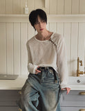 [PLAN MADE] Loop Lace-up Boat Neck Knit