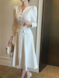 Plea Puff Heart Neck Button Slit One Piece