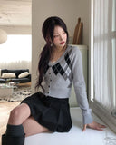 EB Argyle Crop Cardigan