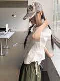 Gretel Shirring String Cotton Crop Short Sleeve Shirt