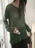 Concle Back Silt Strap Wrap Punching Layered Long Sleeve Knit