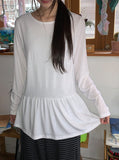 Yunori Layered Side Shirring Frill Long Sleeve Tee