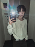 Crossing Rivet Ribbed Long Sleeve