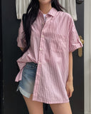 Fruity Pocket Stripe Roll-up Short Sleeve Shirt