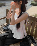 Summer Corset Shirring Sleeveless Ribbon Blouse