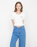 Drawing Smile Embroidery Crop Short Sleeve Knit