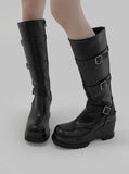 1146 Buckle Strap Platform Chunky Long Boots (8cm)