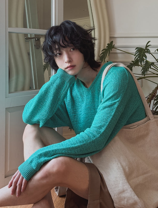 【2plan】Time summer V-neck knitwear 2plan (ツープラン) - タイムサマーVネックニット / Time summer