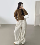 Corduroy Folding Pintuck Hem Snap Wide Banding Pants