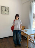 Senmo washed denim banding wide cargo pants