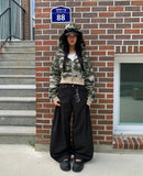 E-Ring Military Camo Pocket Crop Long Sleeve Hooded Zip-Up