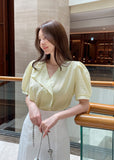 Maelle V-neck Unbalance Collar Three Quarter Blouse