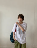 [unisex] Huen Embroidery Print Over Short Sleeve Tee