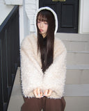 Sell Fluffy Fur Color Matching Quilted Hood Zip-Up Jumper
