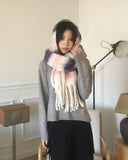 Sand Cashmere Stripe Muffler Scarf