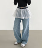 Layered See-Through Frill Banding Skirt