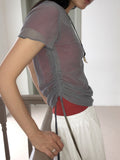 Lefe Mesh Layered Side String Short Sleeve T-Shirt